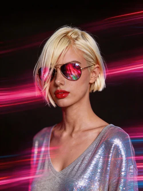 Изображение с голографическими световыми полосами и глянцевой одеждой - результат