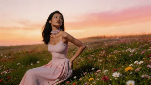 Портрет с развевающимися от ветра длинными волосами - до и после